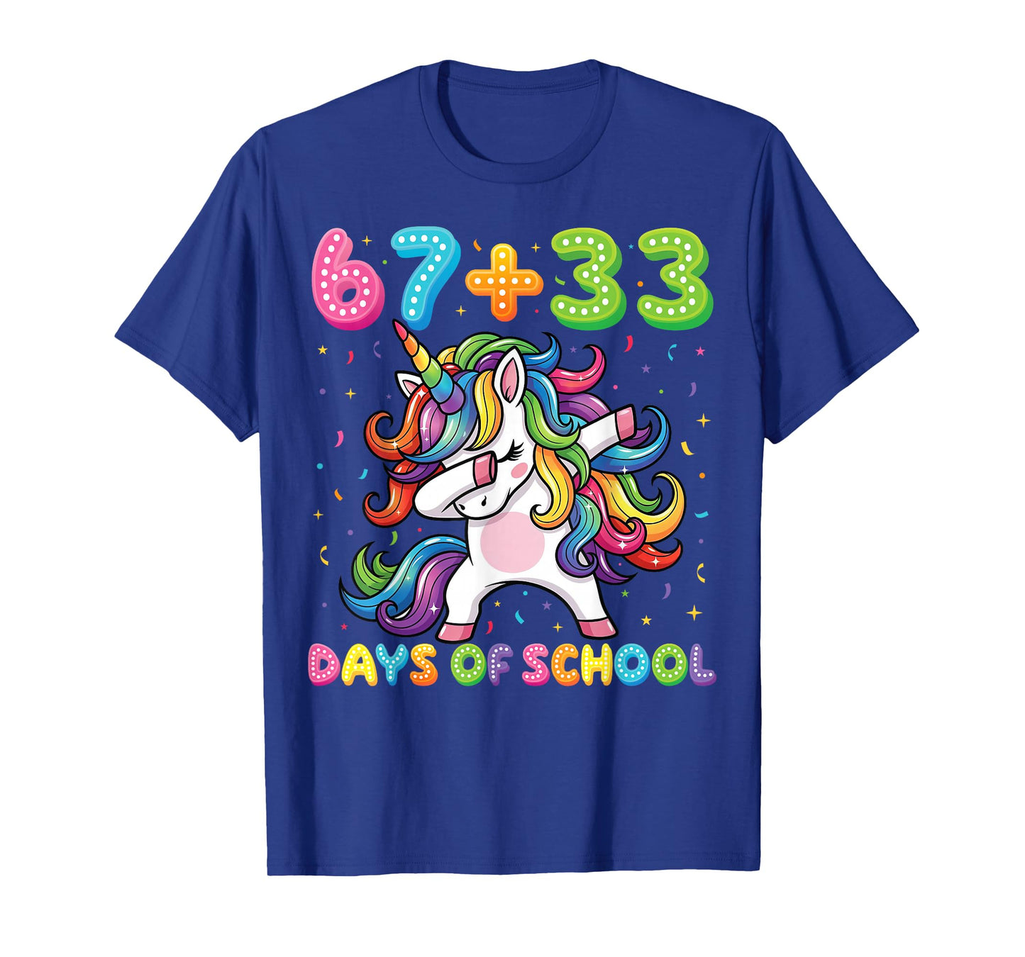 67+33 Days of School Unicorn Funny 6 7 Six Seven Girls Kids T-Shirt
