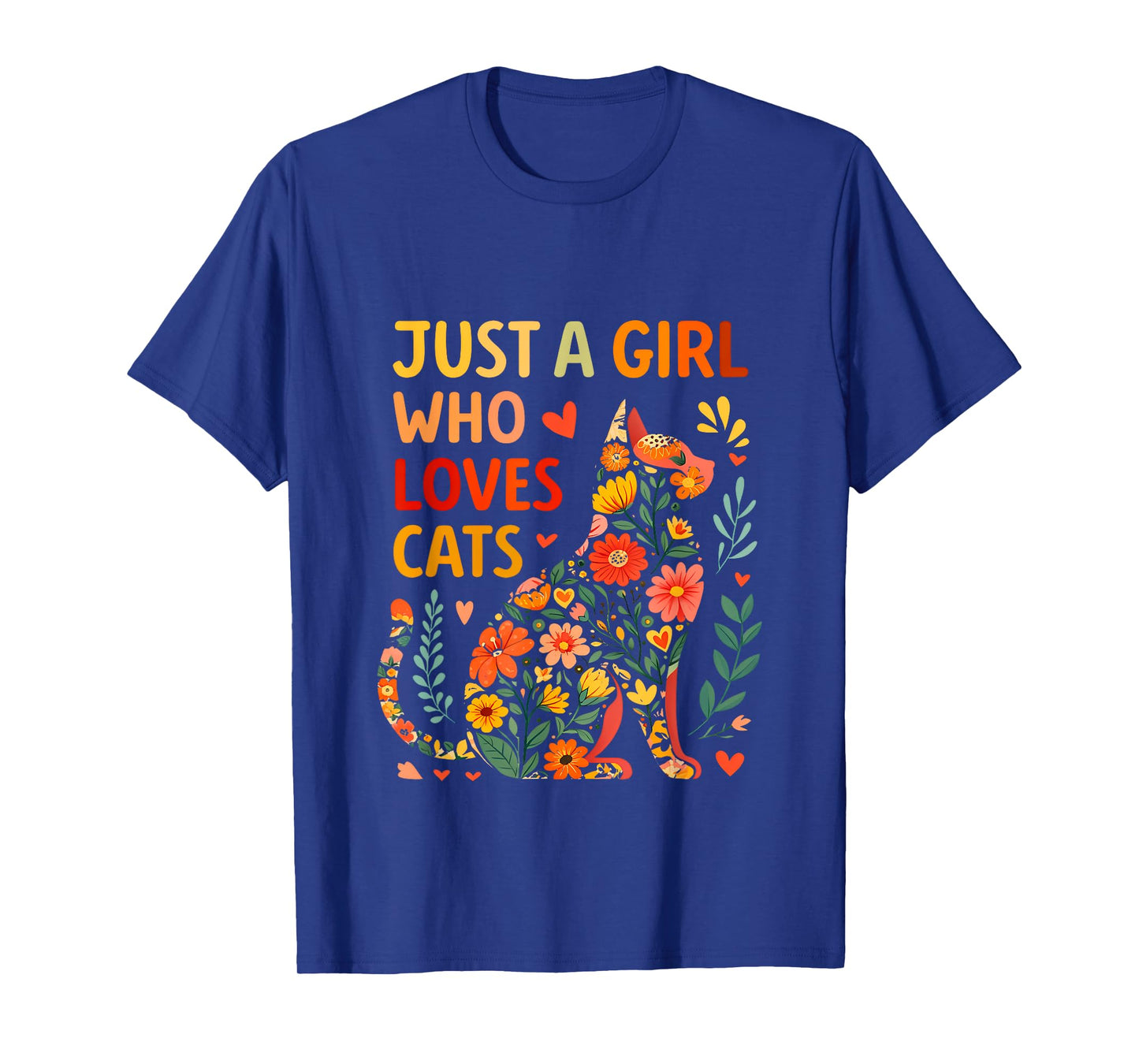 Floral Cute Cat Lover Just a Girl Who Loves Cats T-Shirt