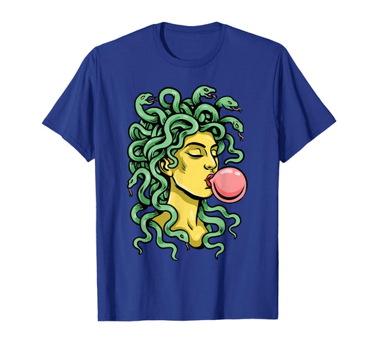 Medusa Blowing Bubble Gum Snake Mythology Feminist Pop Art T-Shirt
