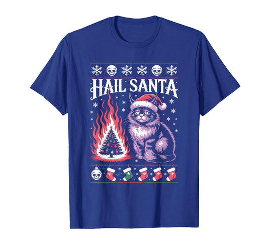 Hail Santa Cat Christmas Sweater Funny Holiday Style T-Shirt