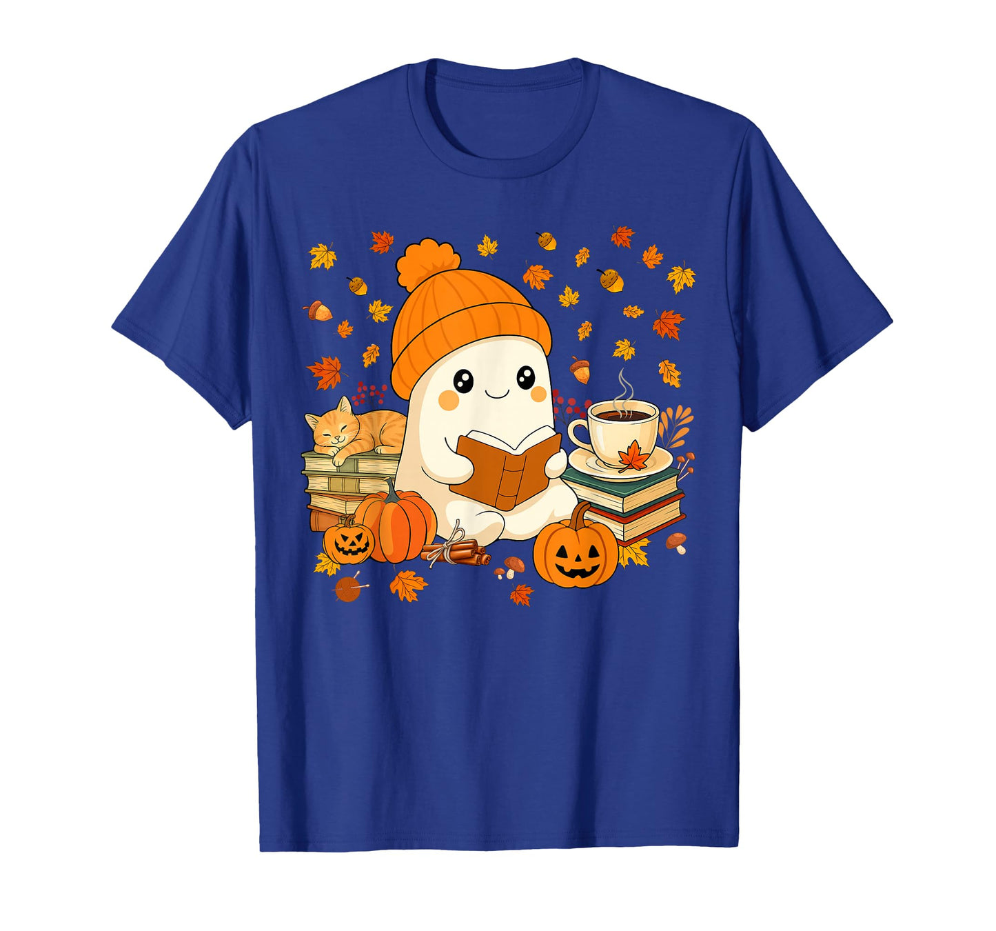 Cute Ghost Reading Book Lovers Autumn Fall Halloween Ghost T-Shirt
