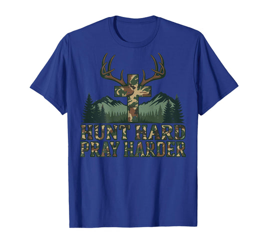 Youth Camo Christian Deer Hunting Cross Hunt Hard Pray Faith T-Shirt