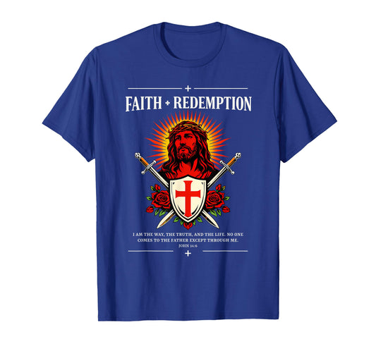 Faith + Redemption Jesus John 14:6 Christian Gothic Crest T-Shirt