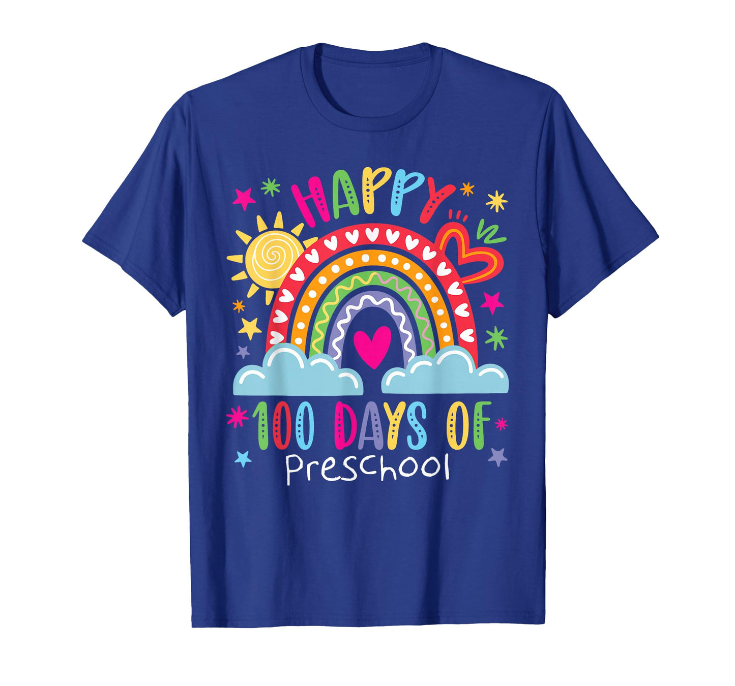 Preschool Teacher Girls Kids Rainbow 100 Days of School T-Shirt