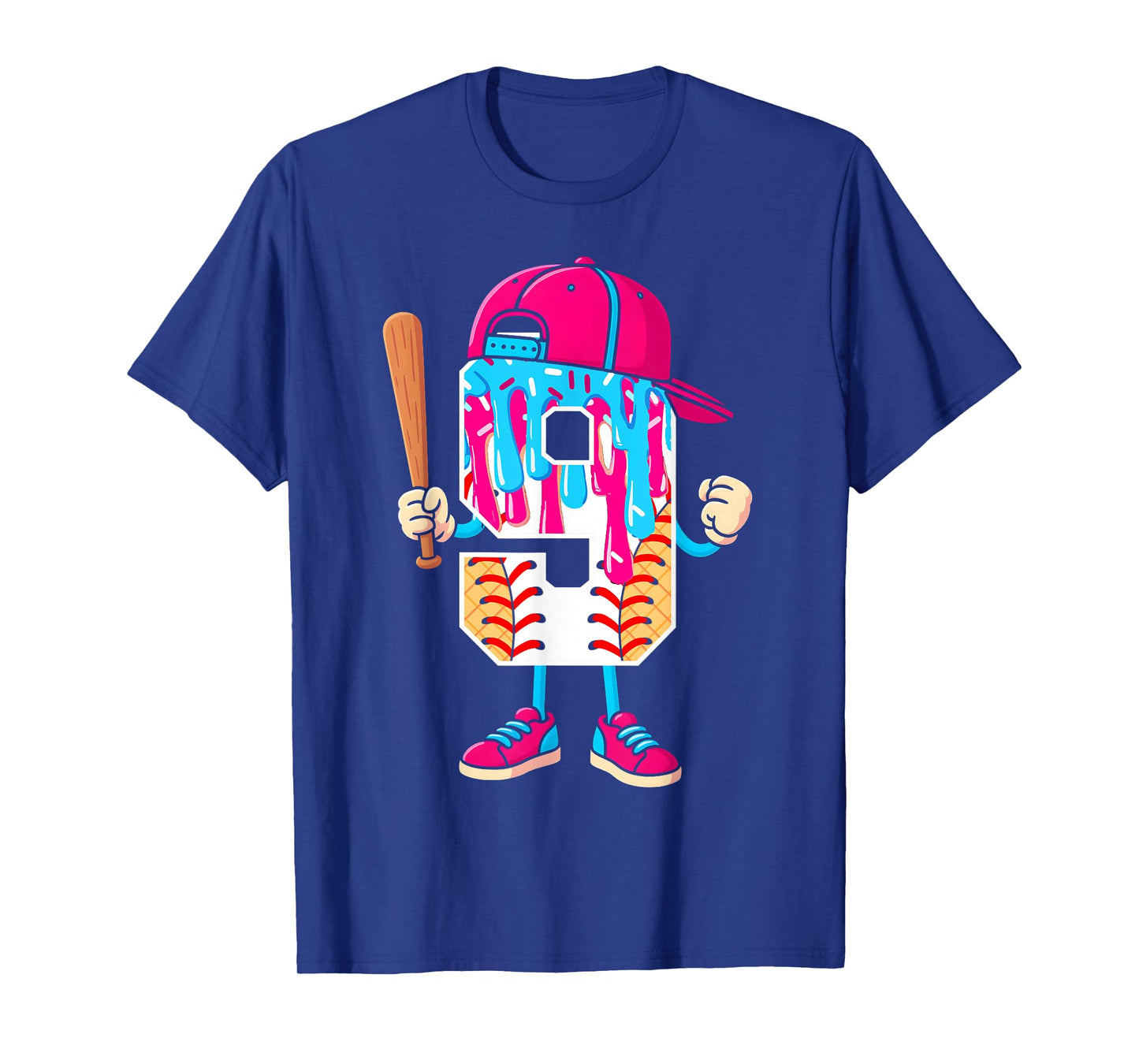 Baseball 9 Year Old Ice Cream Drip 9th Birthday Boy Number 9 T-Shirt
