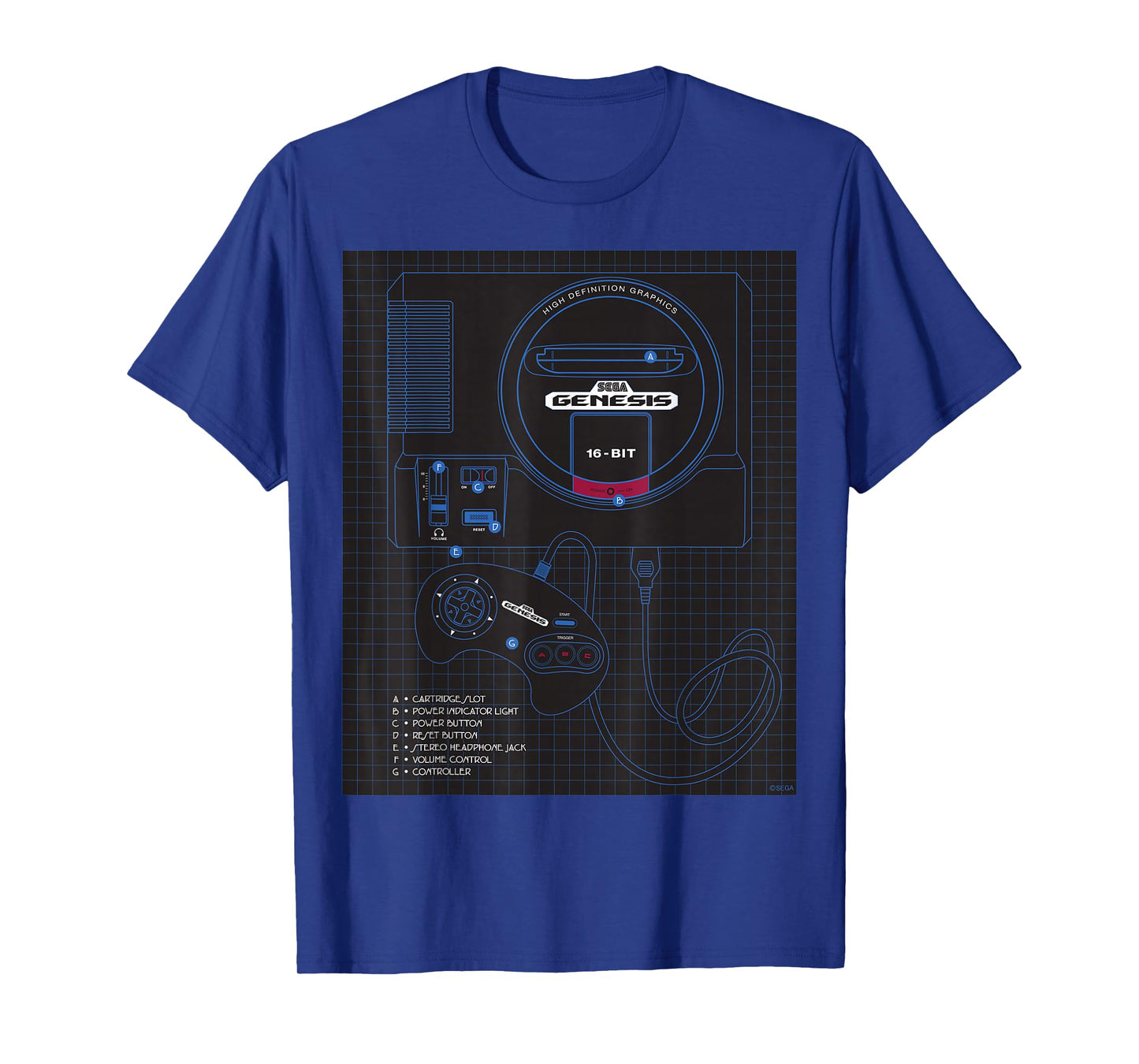 Genesis 16-Bit Technical Drawing Console T-Shirt