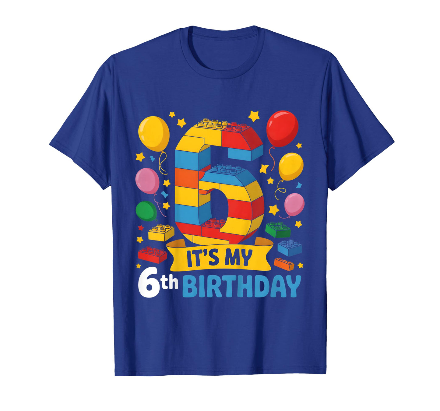 Kids Number Blocks 6th Birthday 6 Year Old Building Theme Party T-Shirt