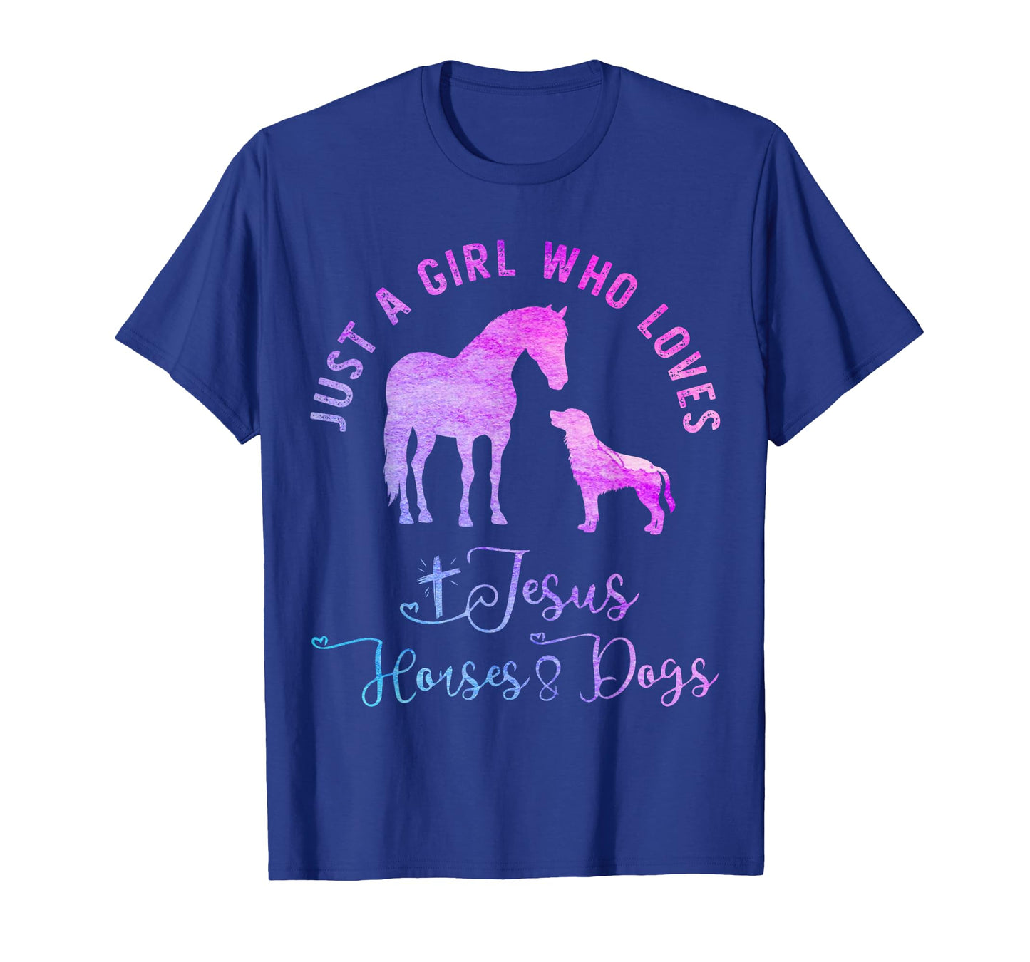 Just a Girl Who Loves Jesus Horses and Dogs Animal Lovers T-Shirt