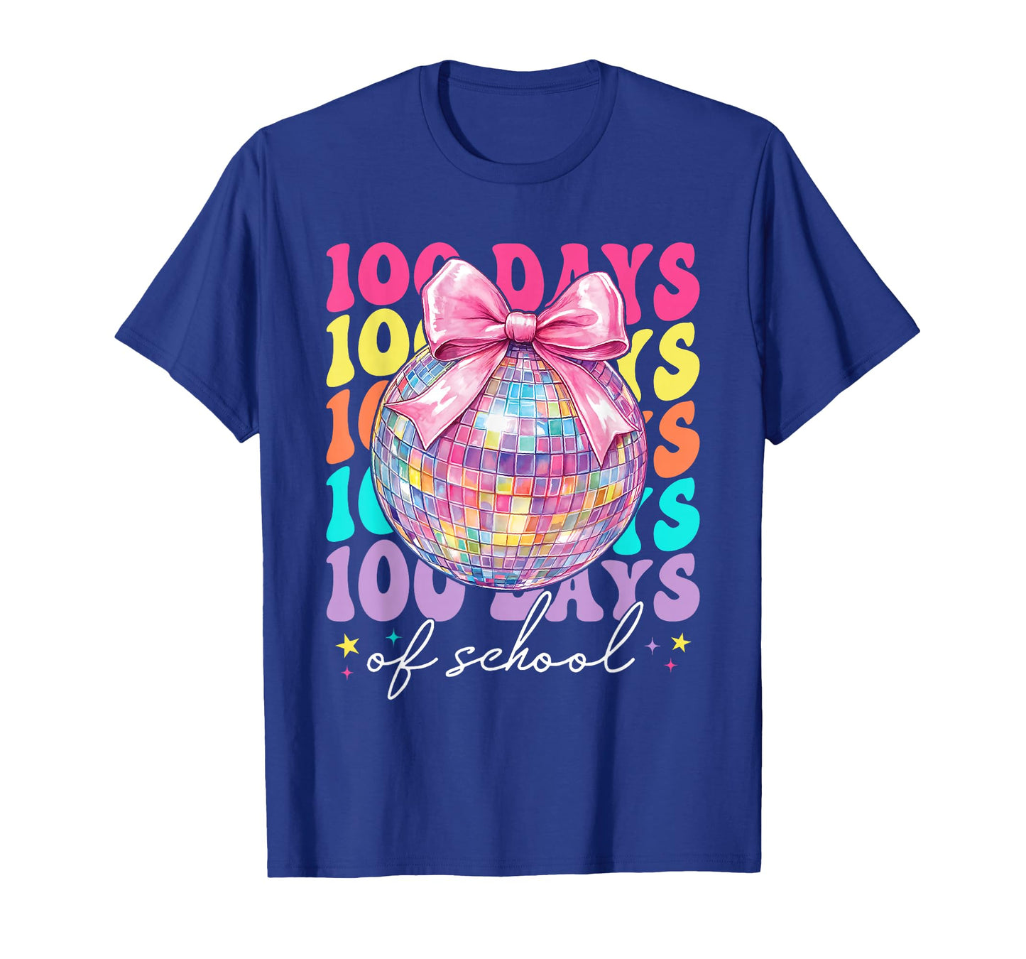 Retro 100 Days of School Coquette Bow Disco Ball Girls Women T-Shirt