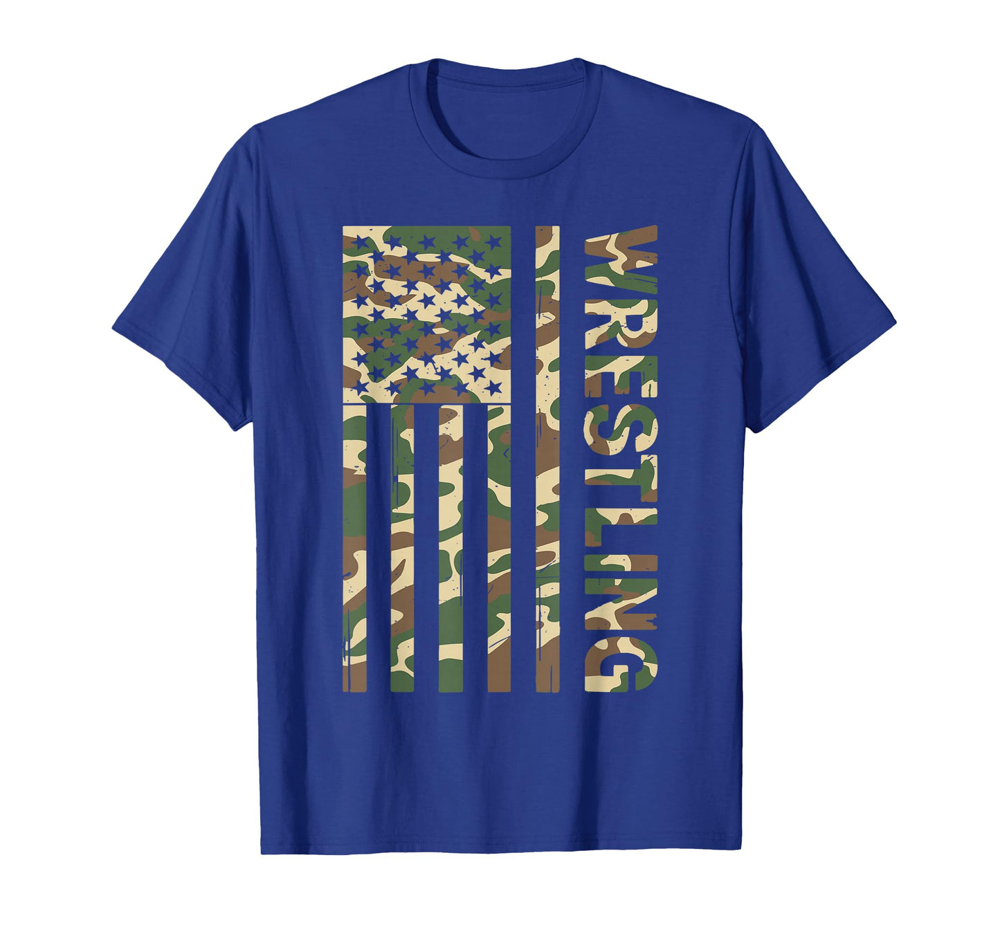 Youth Camo US Wrestling American Flag Patriotic Boy Wrestler T-Shirt