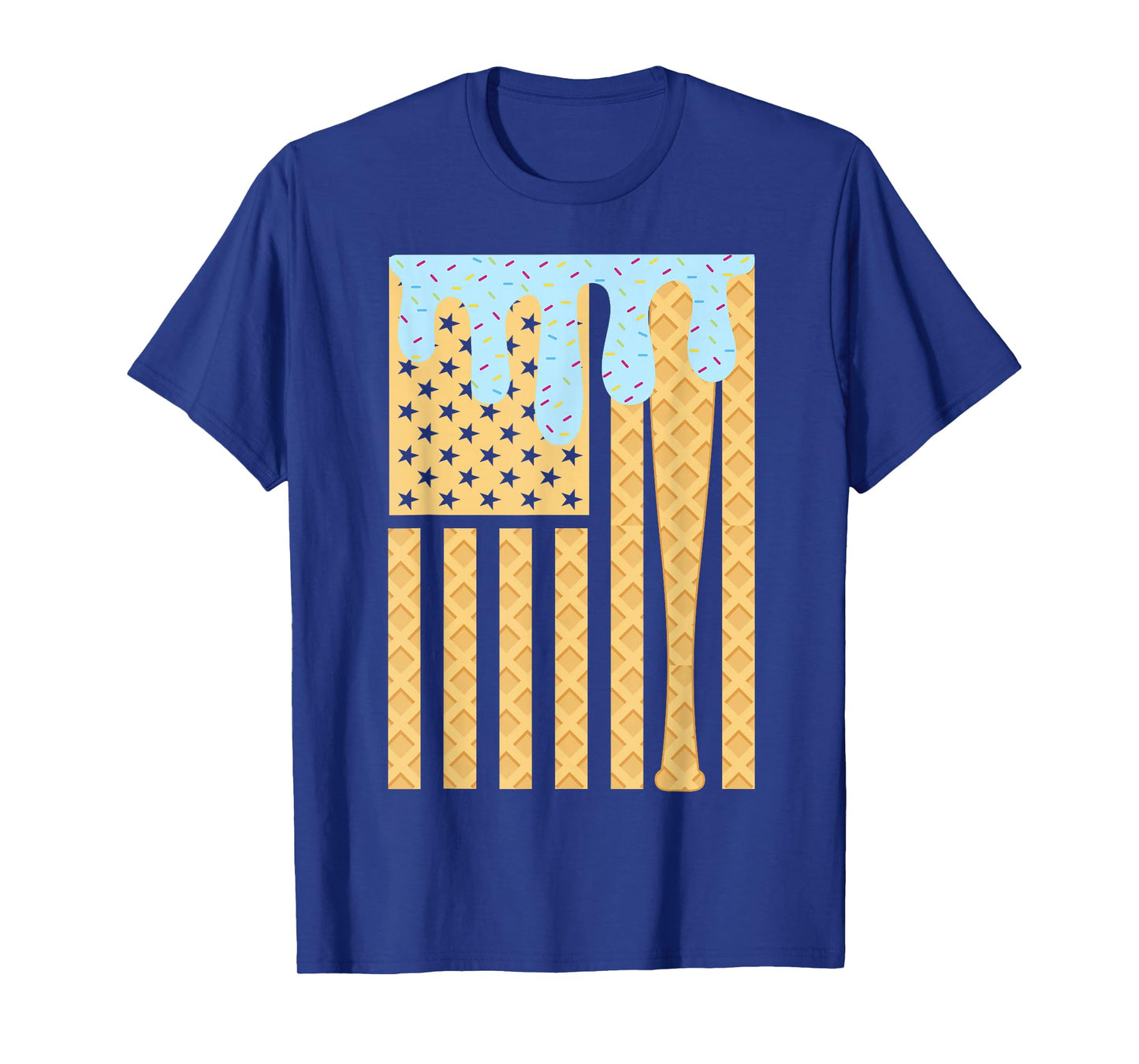 Baseball Drip Bat Boys Dripping Ice Cream American Flag T-Shirt
