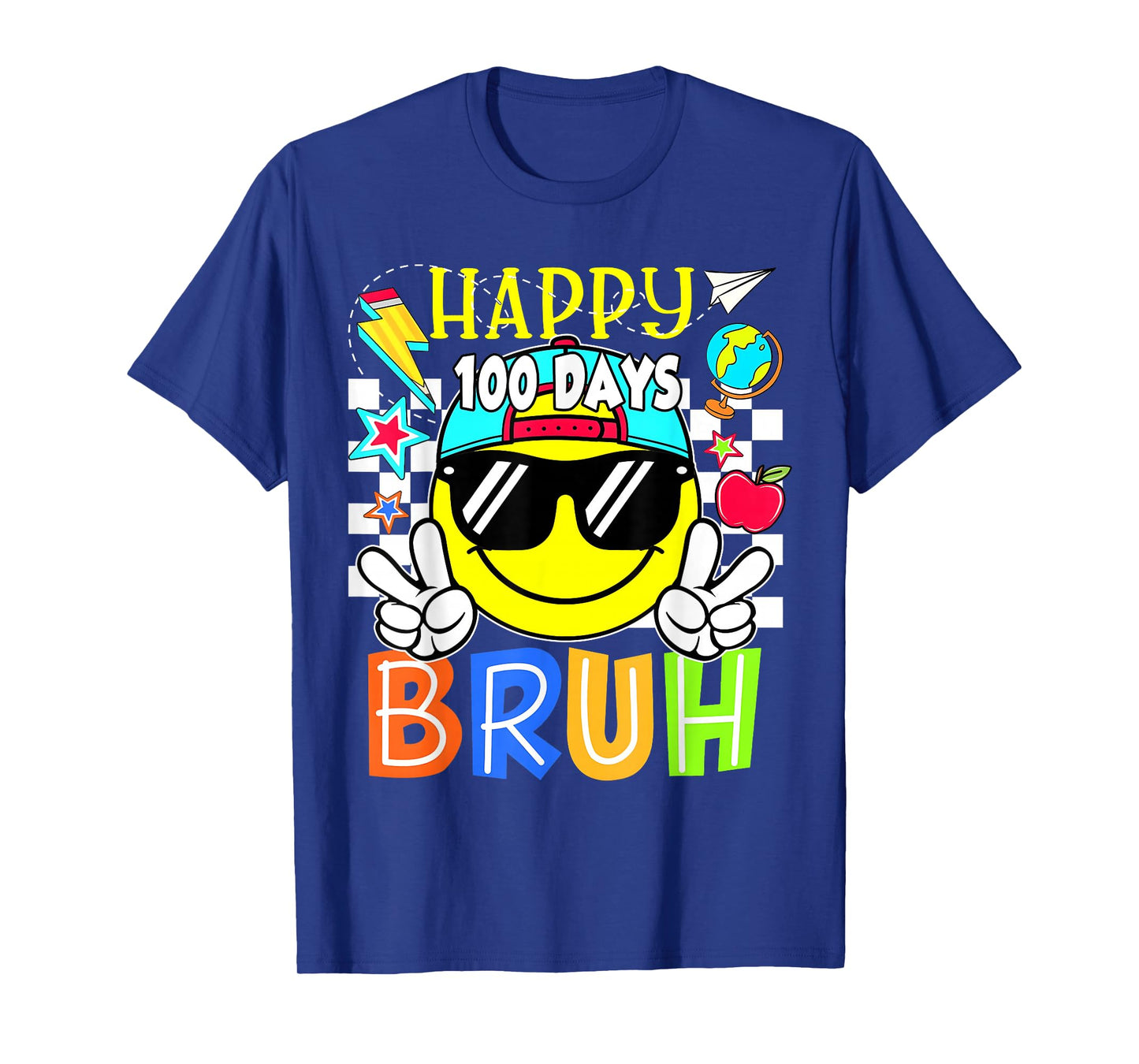 Happy 100 Days of School Bruh Smile Groovy Face Kid Teacher T-Shirt