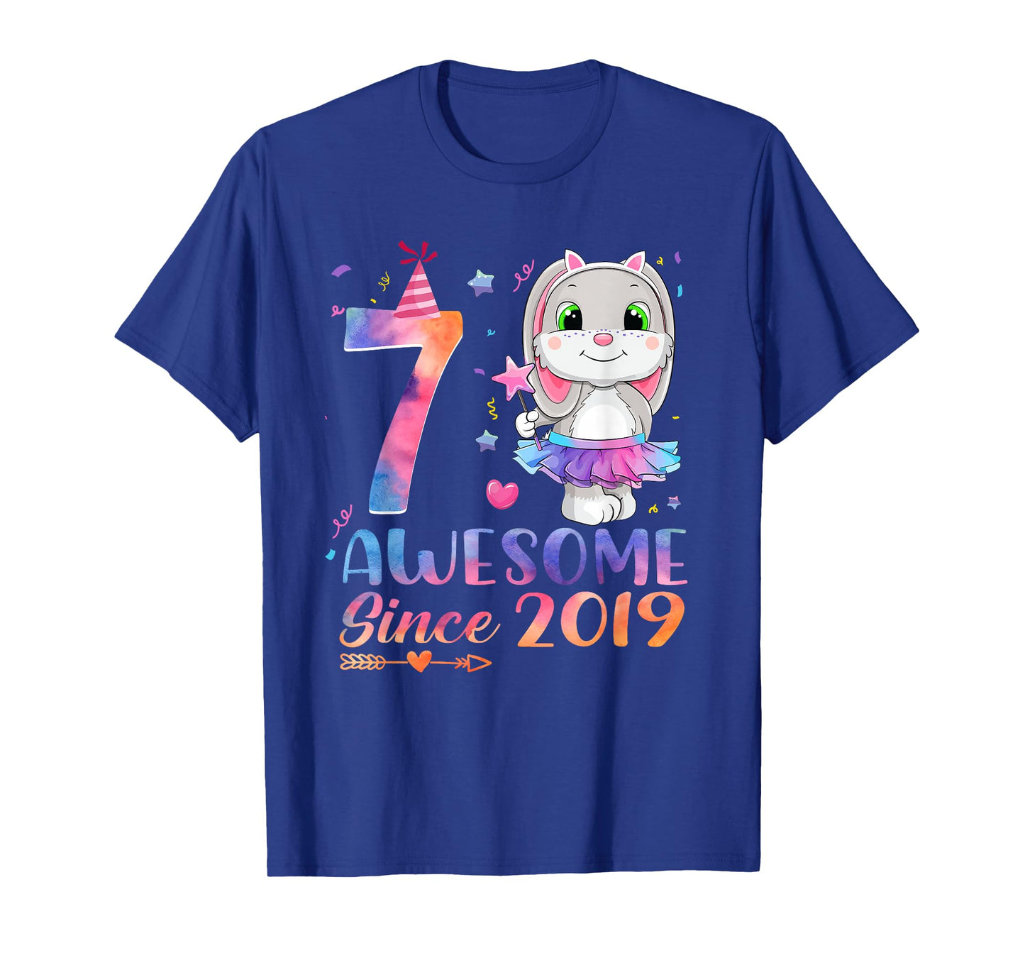 7 Year Old Awesome Since 2019 7th Birthday Girl Rabbit T-Shirt