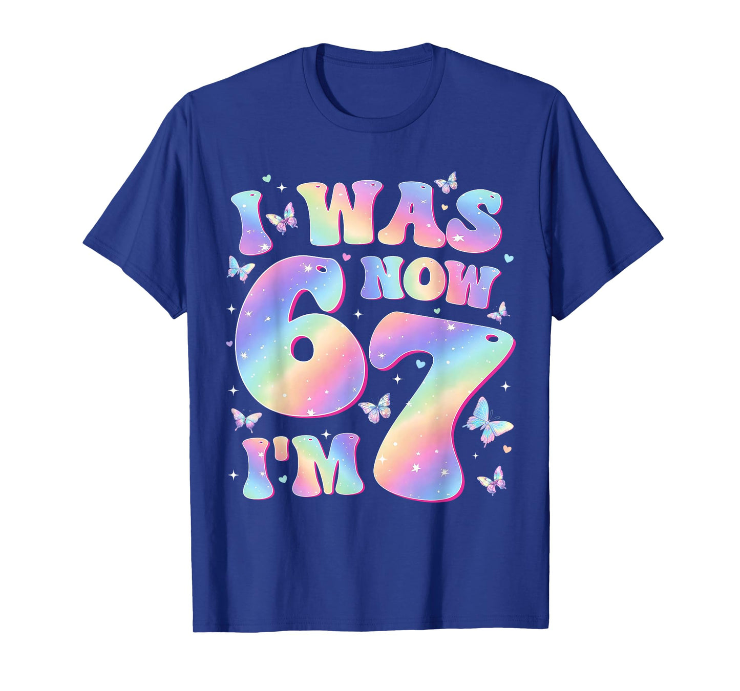 Kids 7th Birthday Girl Butterfly I was 6 Now I'm 7 Year Old T-Shirt