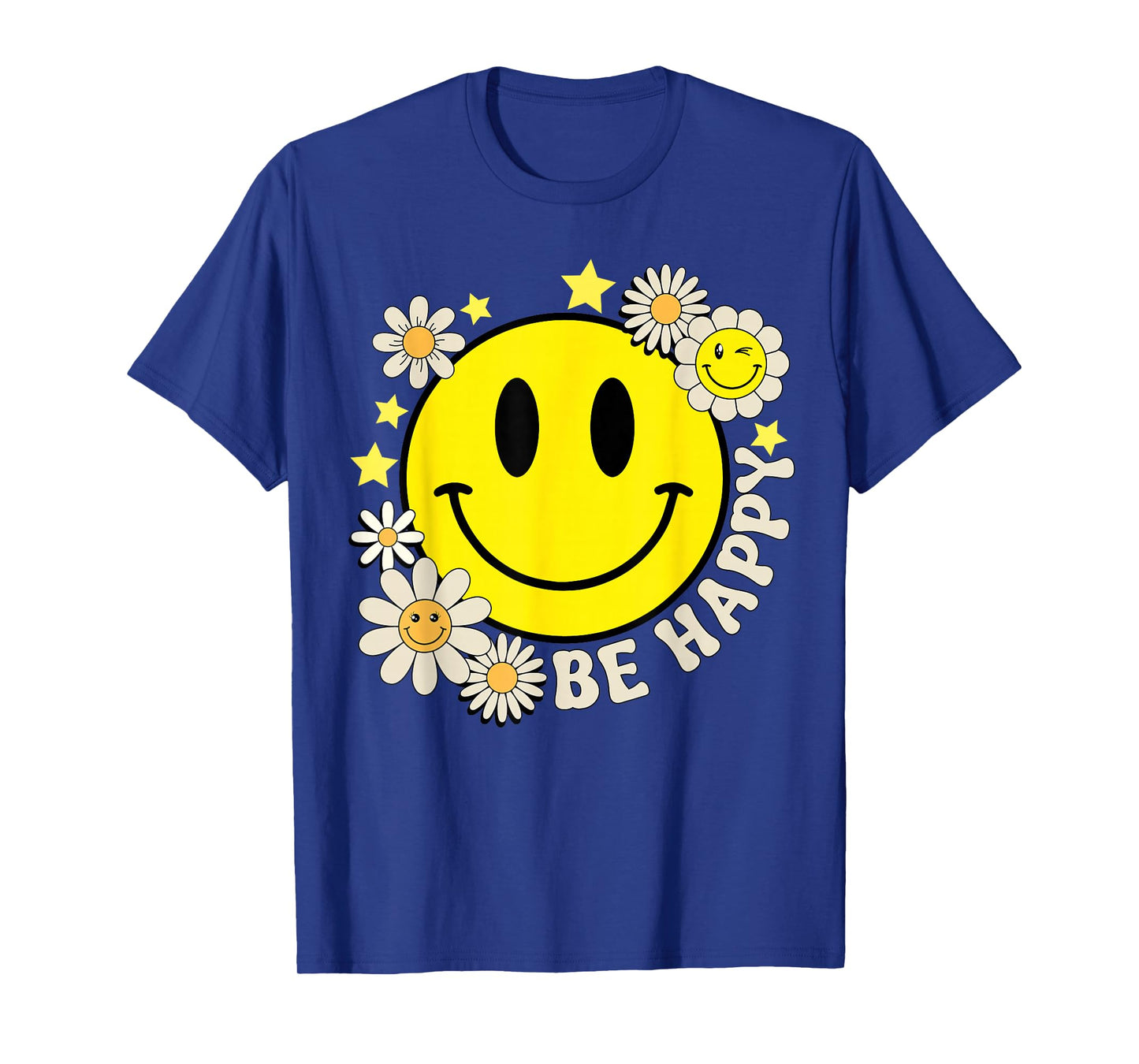 Retro Groovy Be Happy Smile Face Daisy Flower 70s T-Shirt
