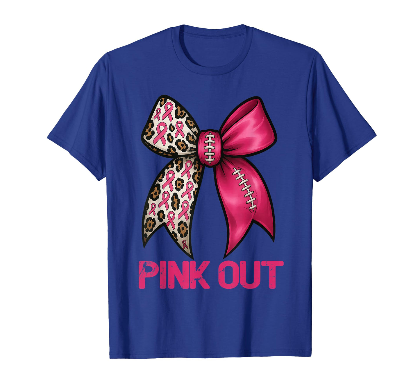 Pink Out Leopard Bow Football Breast Cancer Awareness T-Shirt