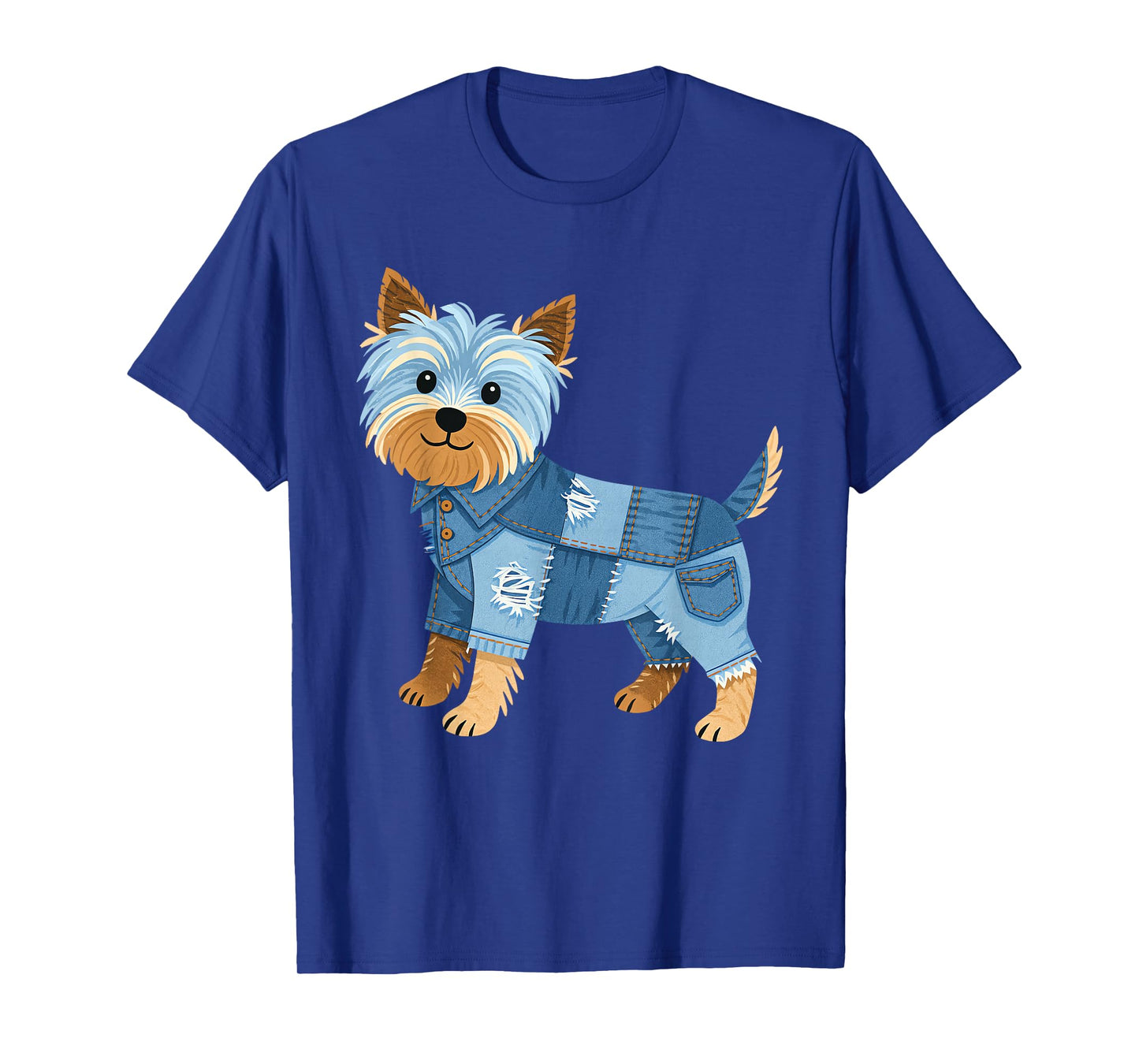 Cute Denim Dog Patchwork Puppy Vintage Style Art T-Shirt