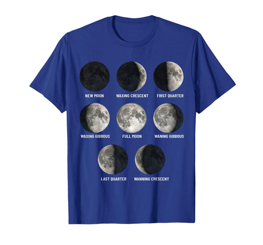 Moon Phases Chart Eight Lunar Cycle Stages Educational Space T-Shirt