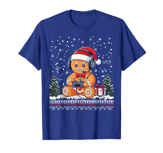 Funny Christmas Gamer Gingerbread Xmas Gaming Men Boy Kids T-Shirt