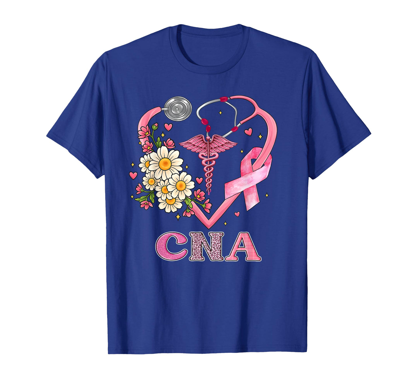 CNA Heart Pink Ribbon Stethoscope Breast Cancer Awareness T-Shirt