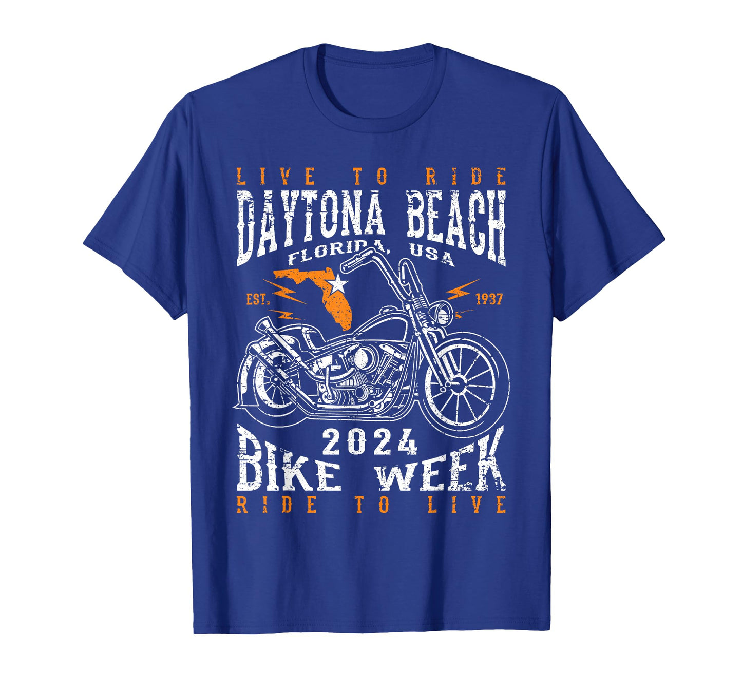 Awesome Daytona Beach Florida USA Bike Week 2024 Daytona Beach Bike Week 2024 Motorcycle Distressed Design T-Shirt