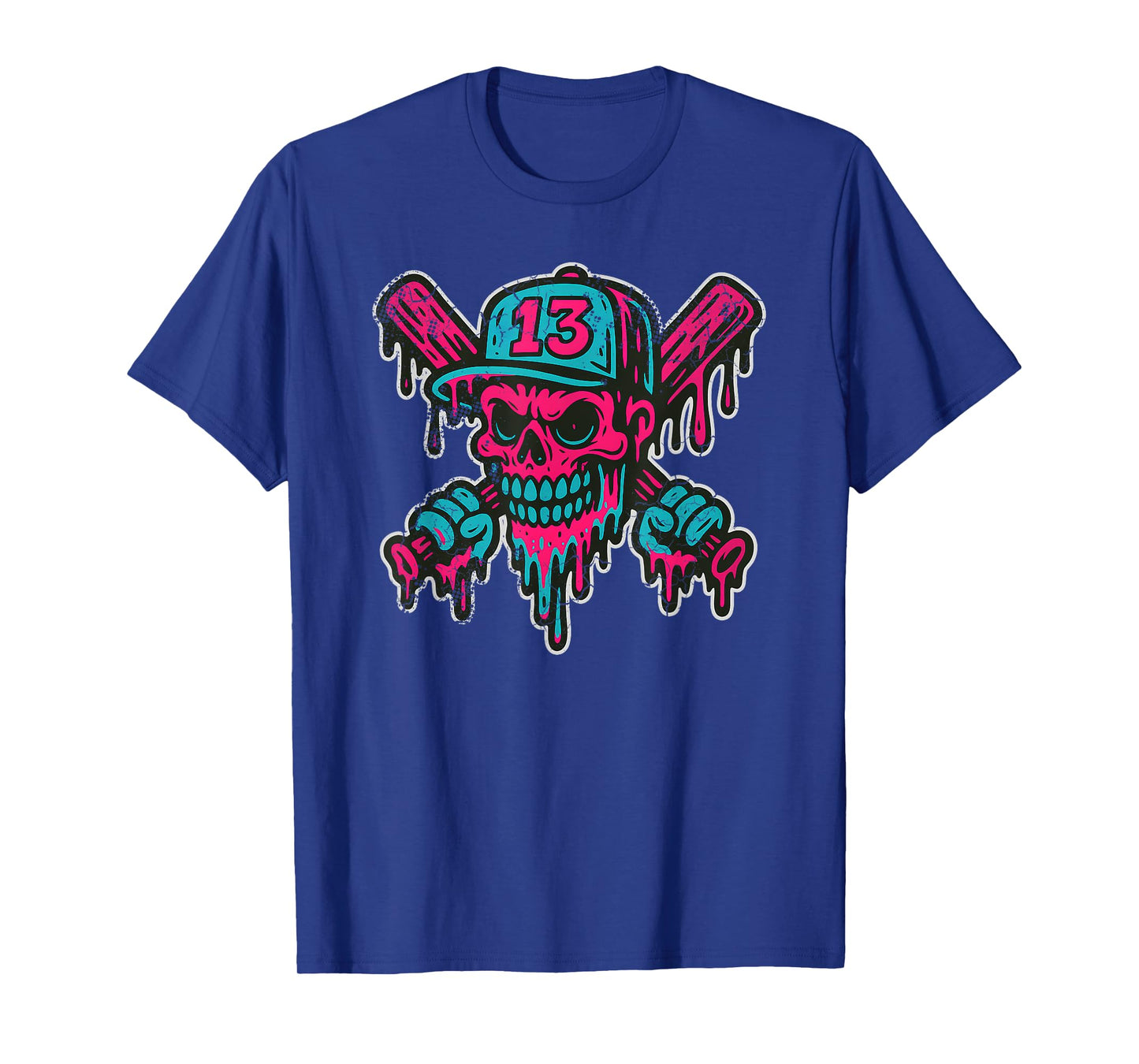 Baseball Skull Drip Softball Team Player Design T-Shirt