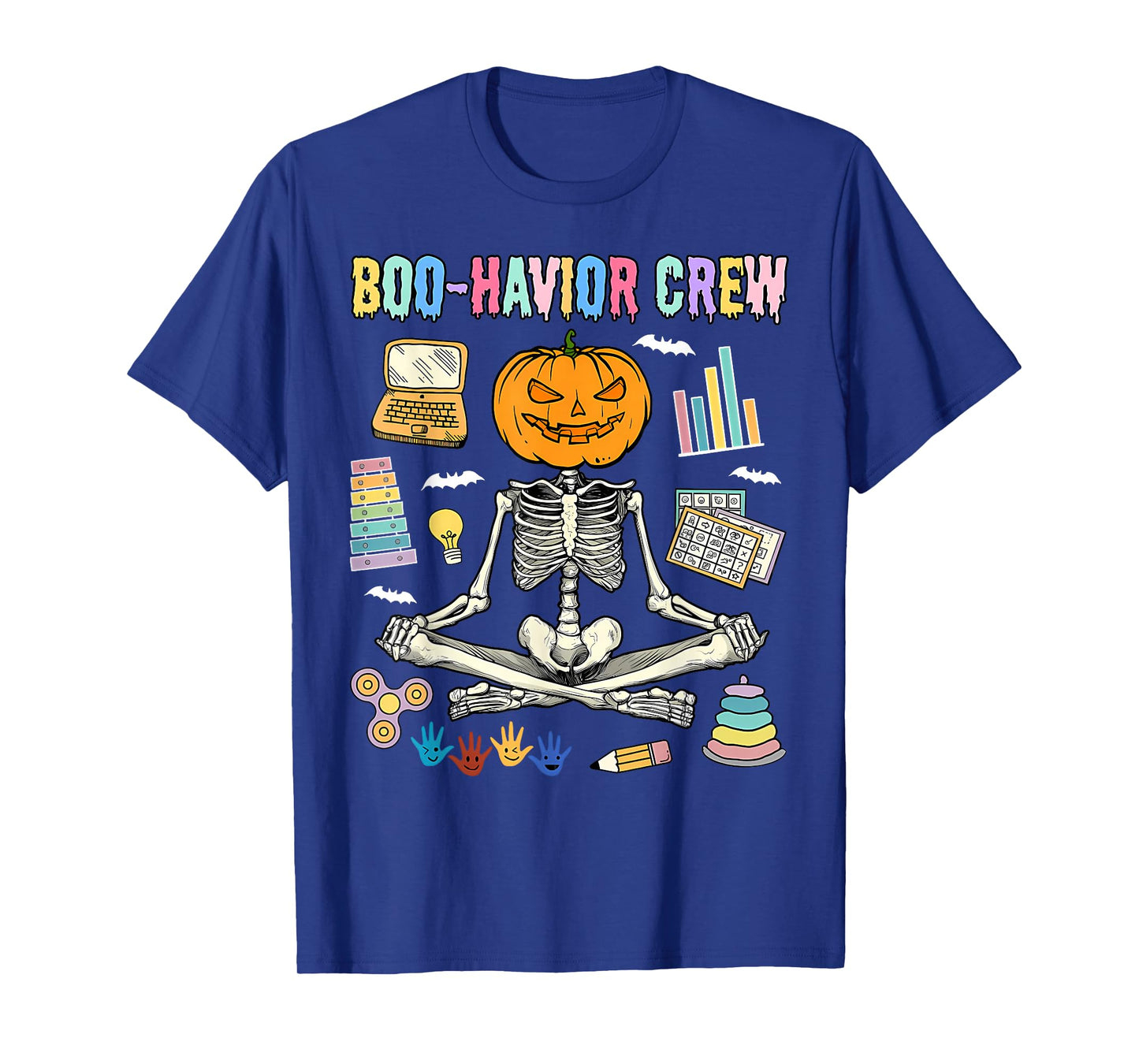 Boo-Havior Crew Behavior Analyst Skeleton Yoga Halloween ABA T-Shirt