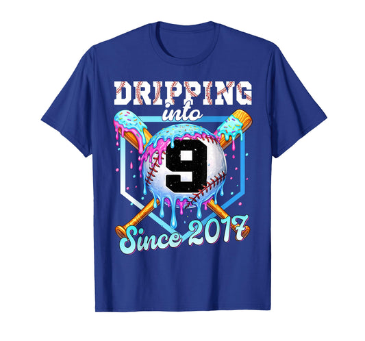 9 Years Old Baseball Ice Cream 9th Birthday Boys Since 2017 T-Shirt