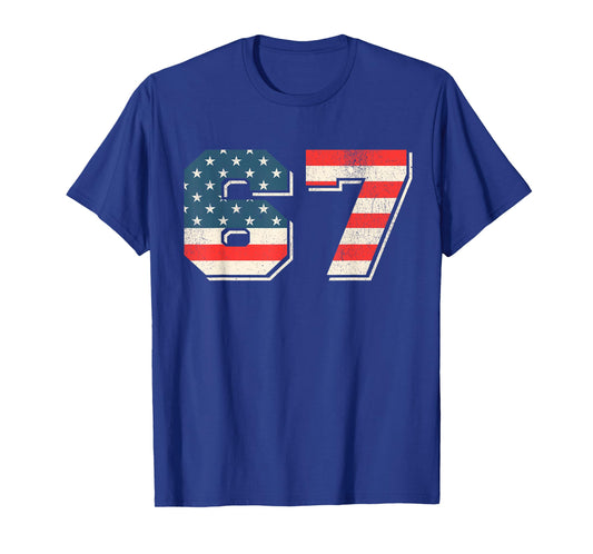 Funny 67 Six Seven Meme USA Flag for Kids & Women & Men T-Shirt