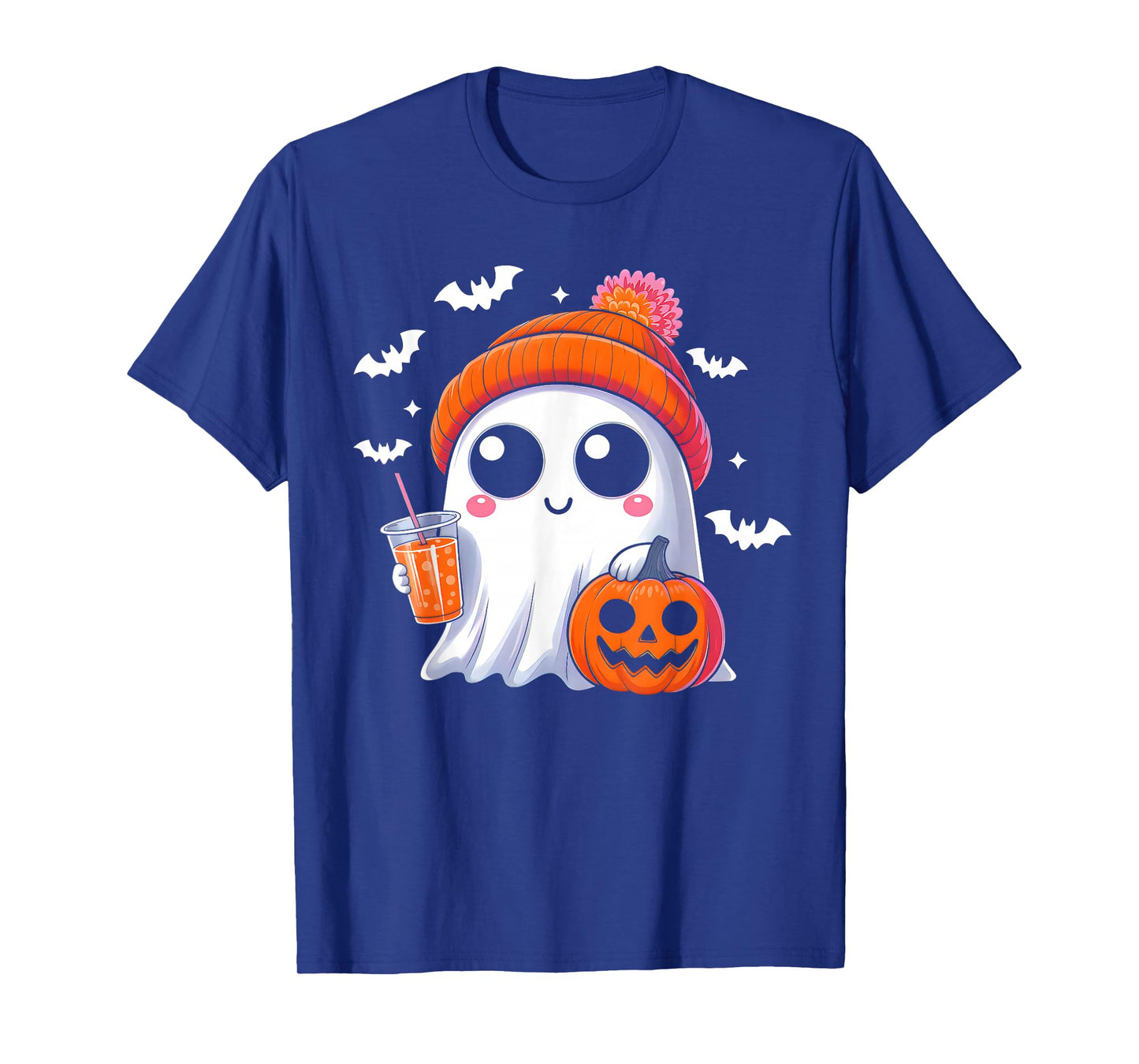 Cute Ghost Drinking Iced Coffee Halloween Costume Men Women T-Shirt