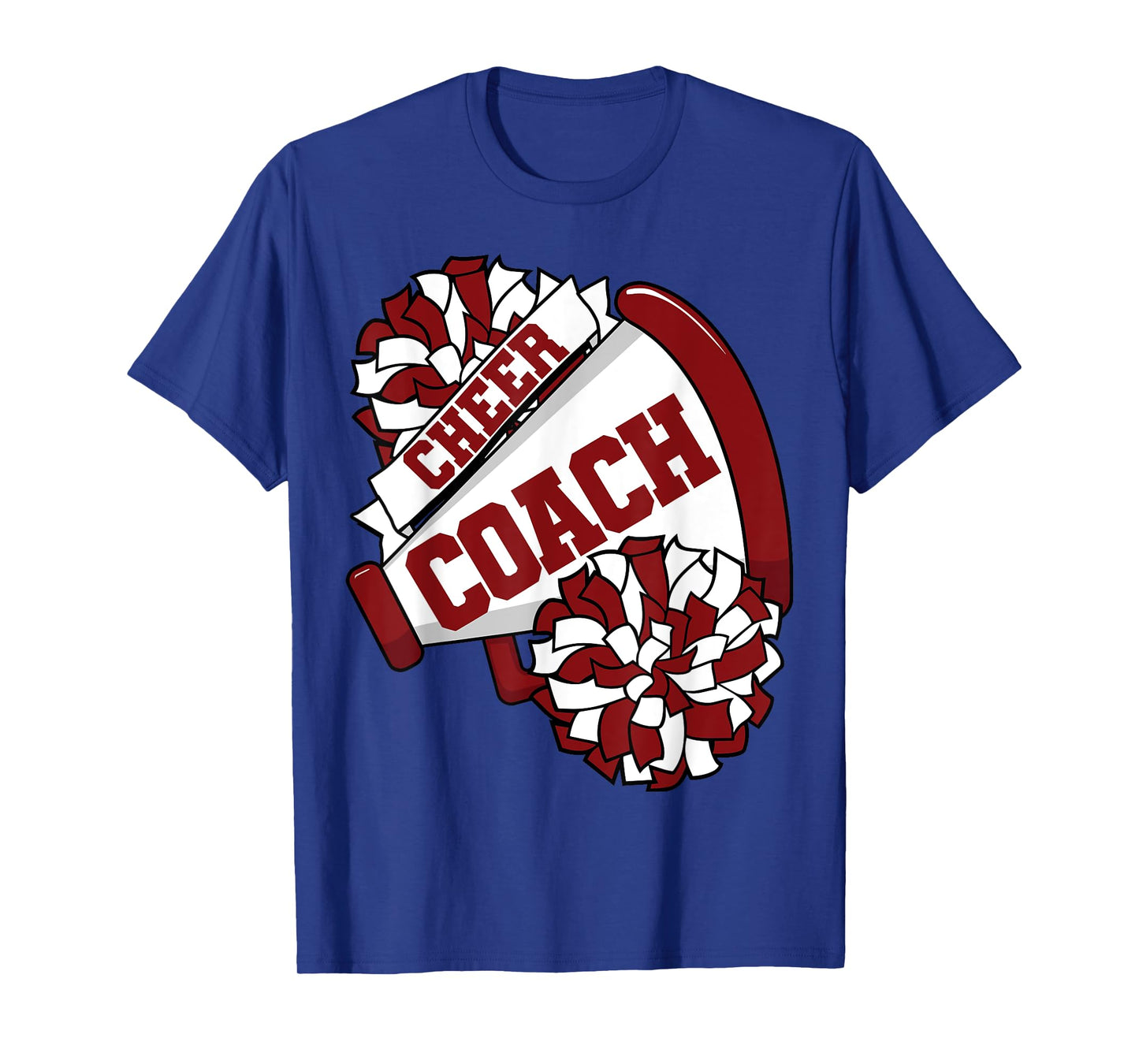 Cheer Coach with Megaphone and Pom Poms Maroon T-Shirt