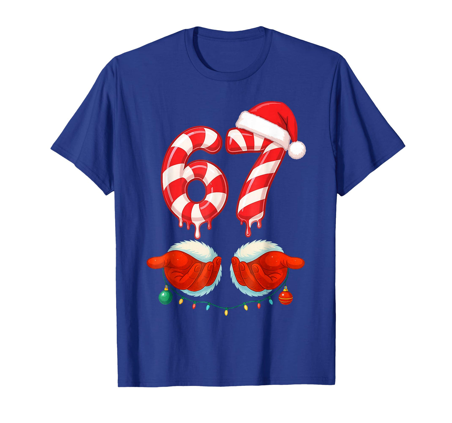 Funny Six Seven 67 Christmas Candy Cane T-Shirt