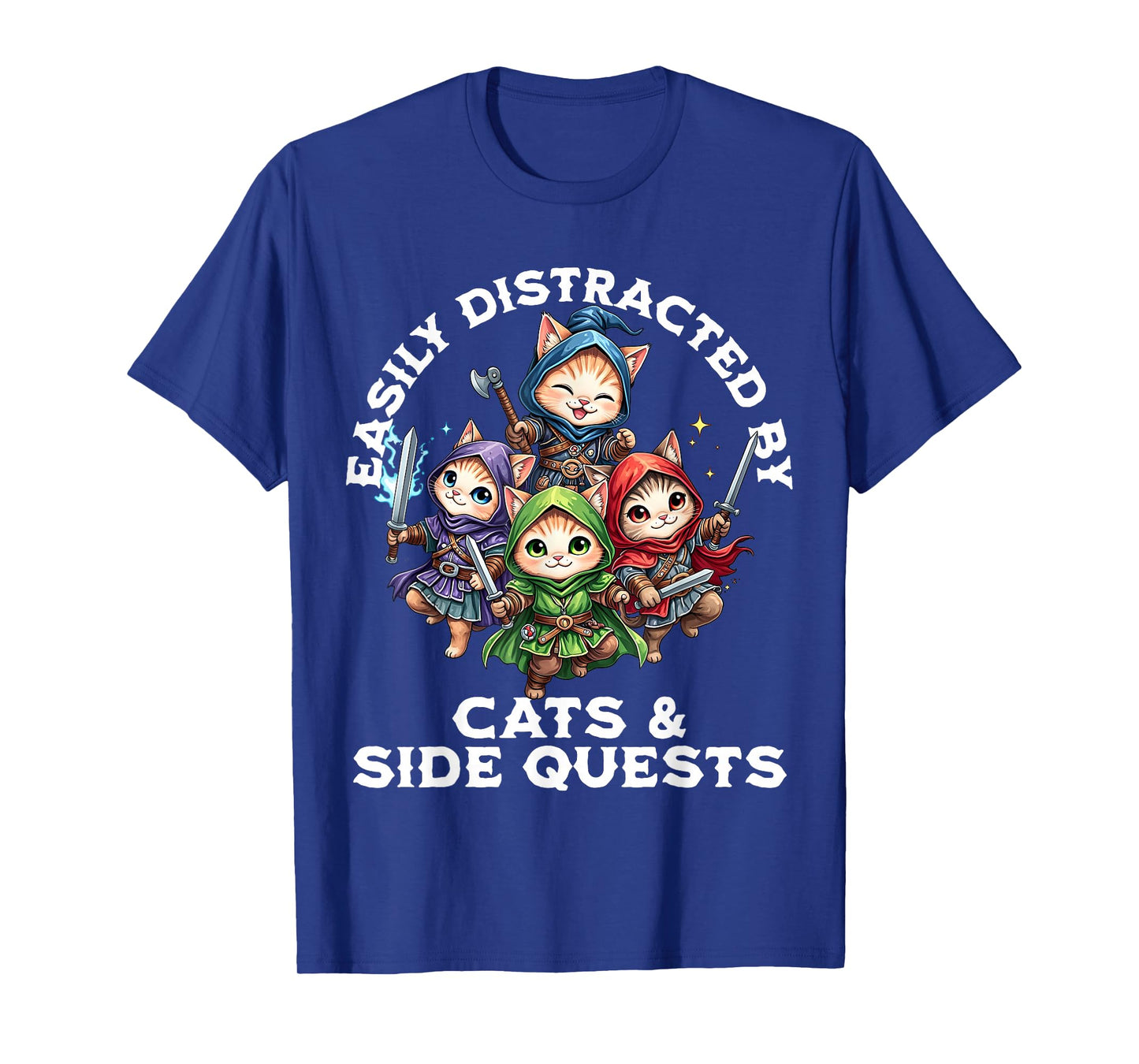 Easily Distracted by Cats and Side Quests Funny Gamer Cat T-Shirt