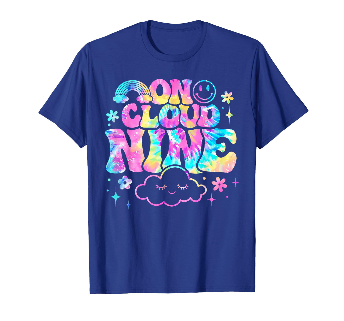 Groovy On Cloud Nine 9 Year Old 9th Birthday Girl Tie Dye T-Shirt