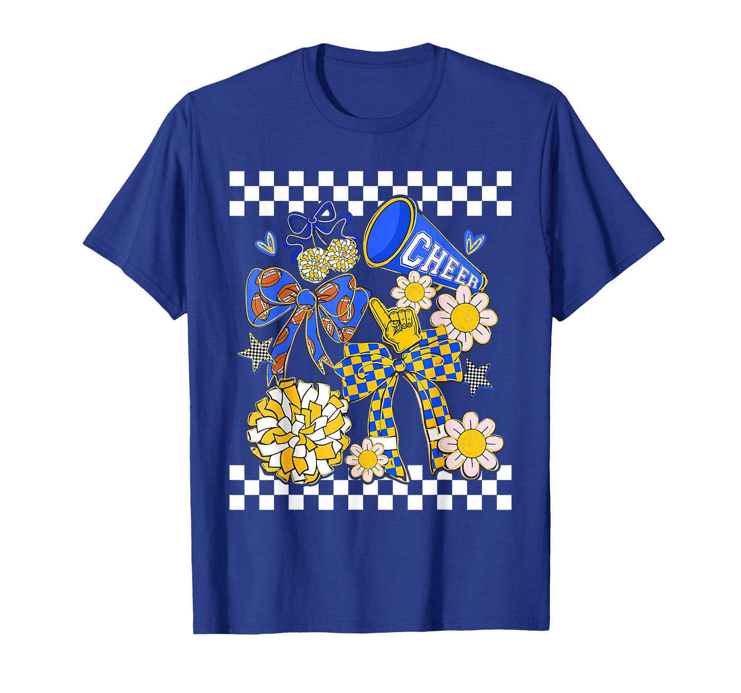 Retro Blue & Gold Cheer Football Game Day Coquette Bow Kids T-Shirt