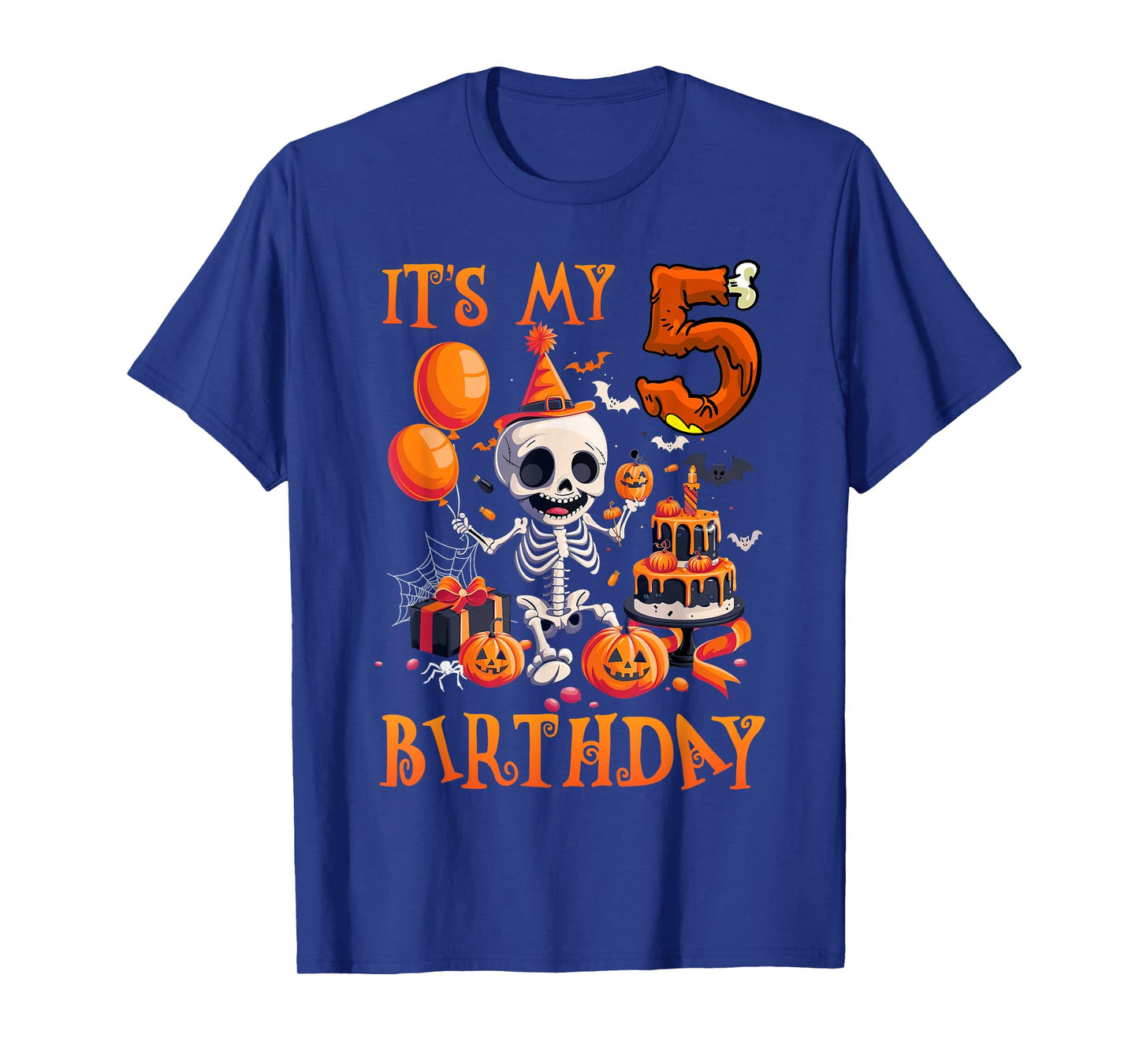 Kids Boo It's My 5th Birthday Halloween Skeleton 5 Years Old T-Shirt