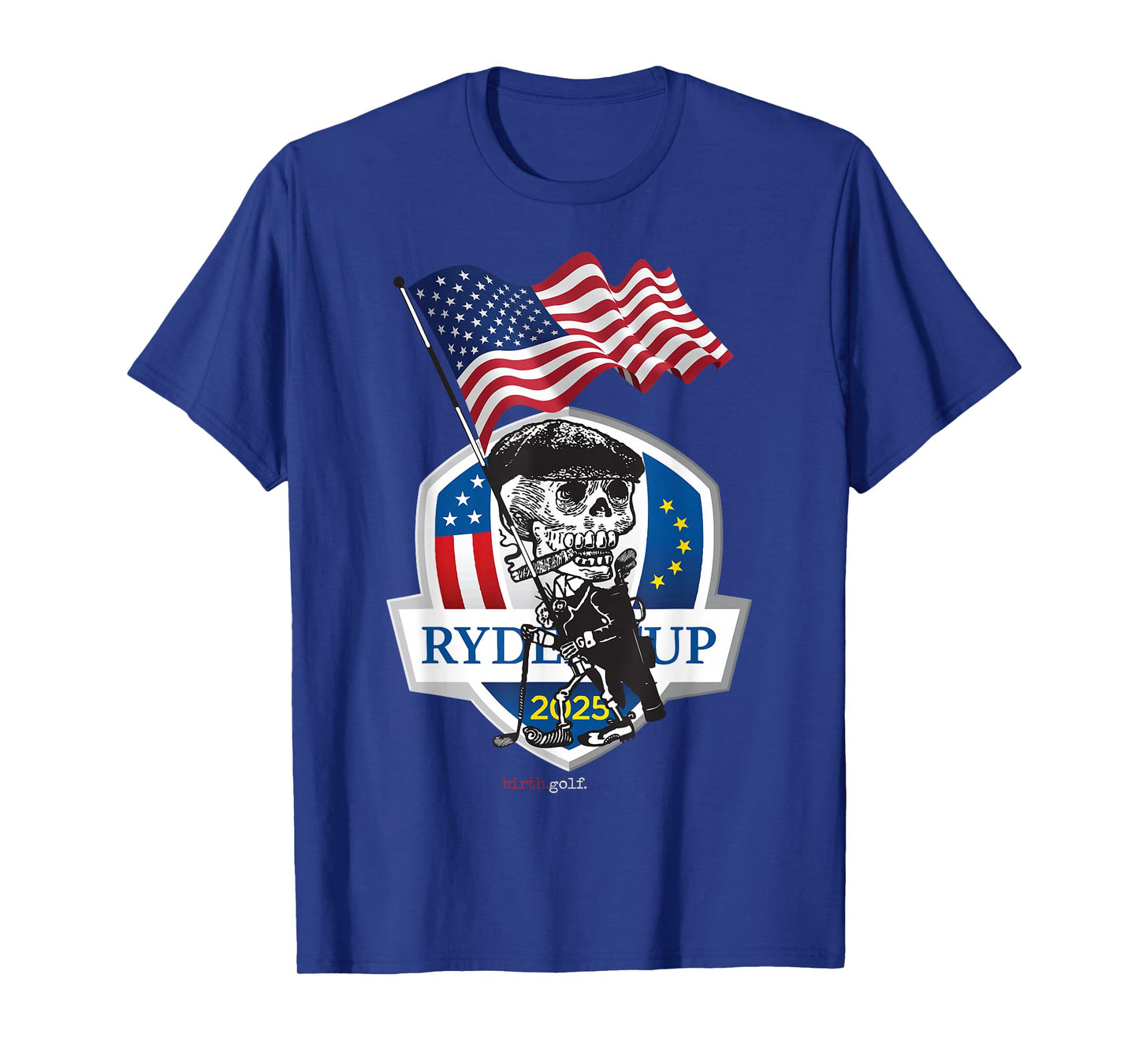 Skeleton Golfer USA Flag Funny Ryder Cup 2025 Design T-Shirt