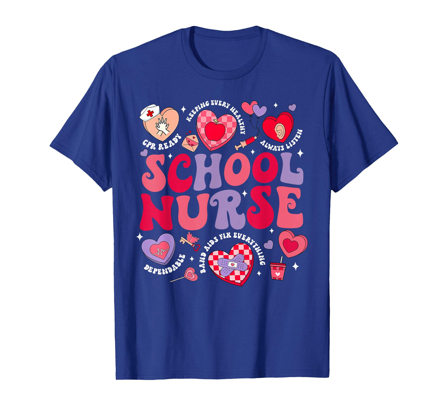 Retro School Nurse Valentines Day Nursing Medical Student T-Shirt