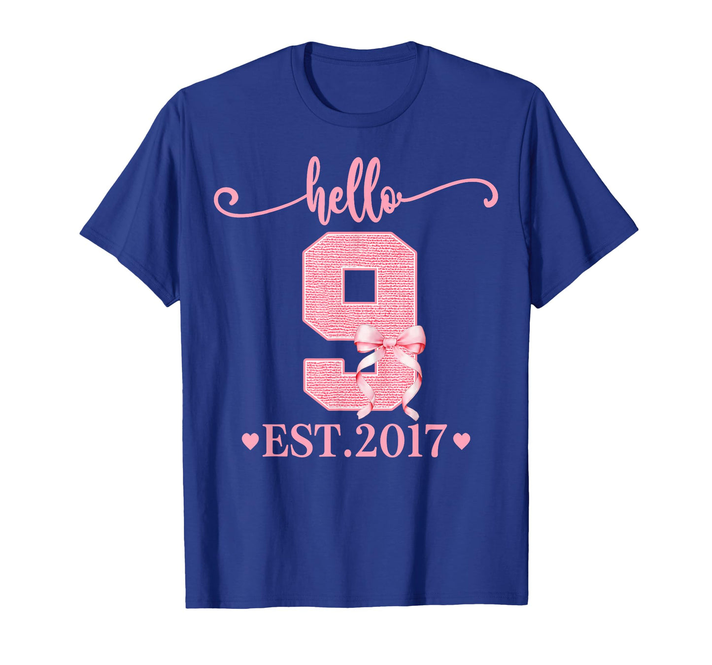 9th Birthday Girl Coquette Bow Hello 9 Year Old Est 2017 T-Shirt