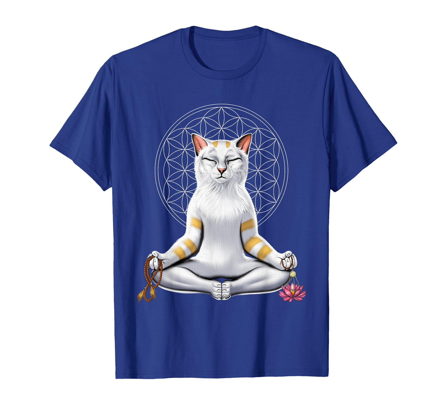 Cat Yoga Meditation Spiritual Zen Flower Of Life Men Women Kids T-Shirt