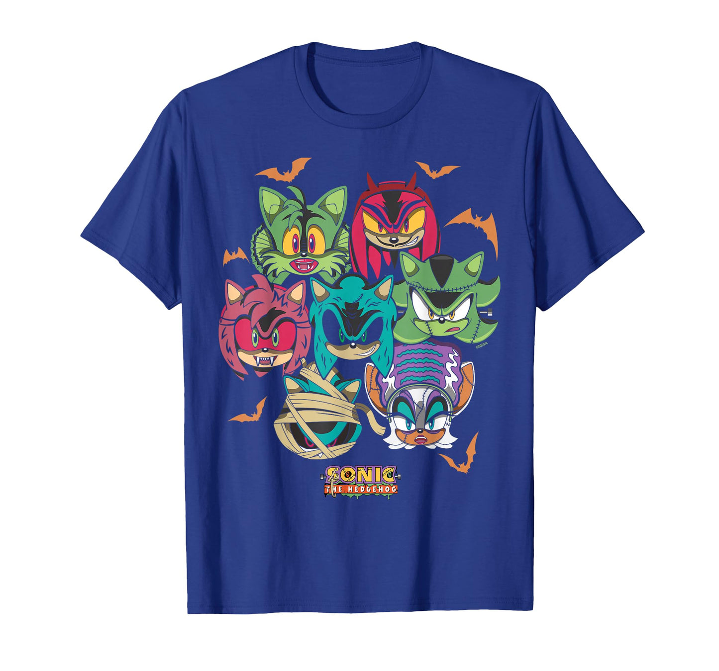Sonic The Hedgehog Halloween Creepy Monster Faces Group Shot T-Shirt