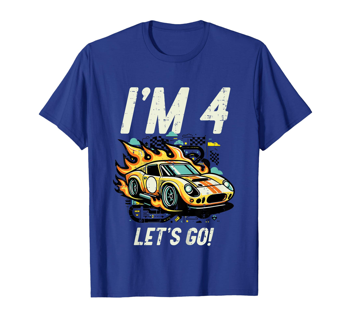 Kids 4th Birthday Im 4 Lets Go Race Car Four Year Old Bday Boys T-Shirt
