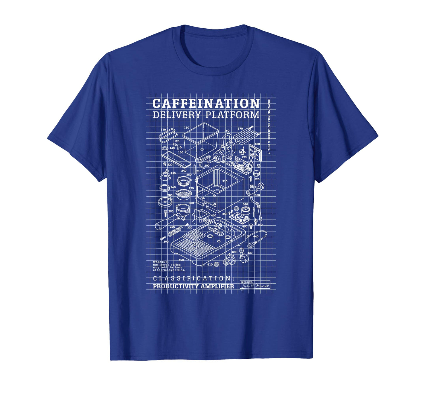 Engineer Coffee Machine Diagram Funny Caffeine Engineering T-Shirt