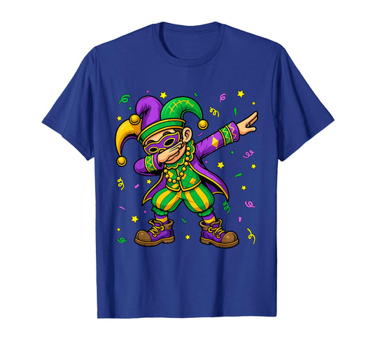 Mardi Gras Dabbing Boy Funny Jester Hat Kid New Orleans Trip T-Shirt