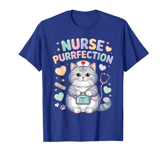 Funny Nurse Cat Pun Purrfection Kitten Lover Cute Nursing T-Shirt