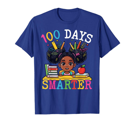 100 Days of School Afro Black Girls Kids 100th Day Smarter T-Shirt