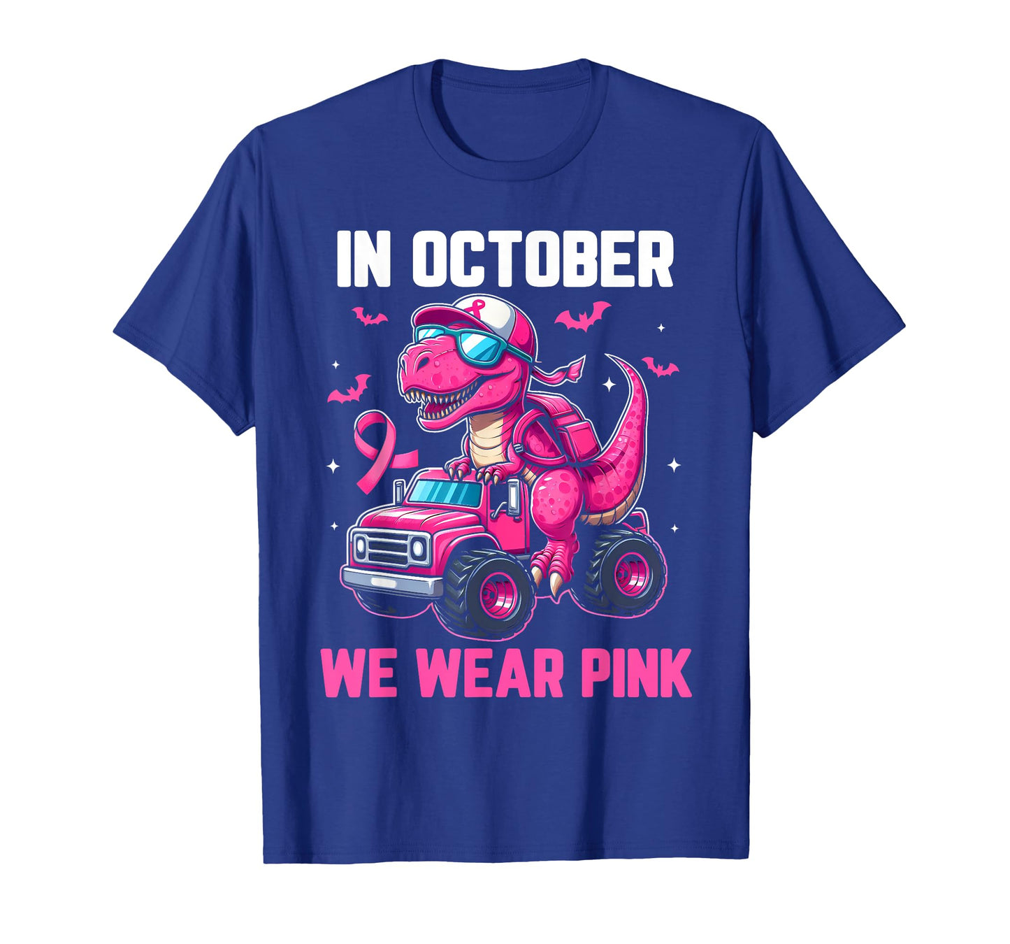 In October We Wear Pink Dino Trex Boys Toddler Breast Cancer T-Shirt