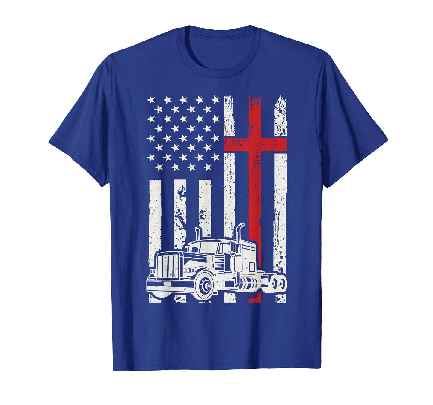 Semi Truck American Flag Christian Truck Driver Patriotic T-Shirt