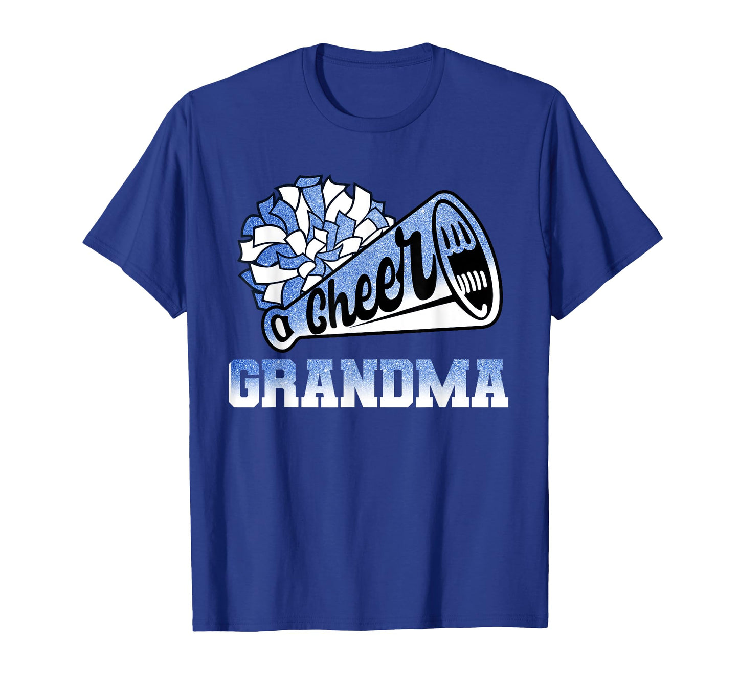 Cheer Grandma Biggest Fan Cheerleader Blue White Pom Pom T-Shirt