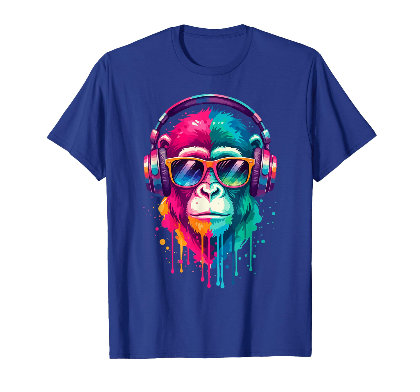 Monkey Wearing Headphones and Sunglasses EDM Rave Chimp Art T-Shirt